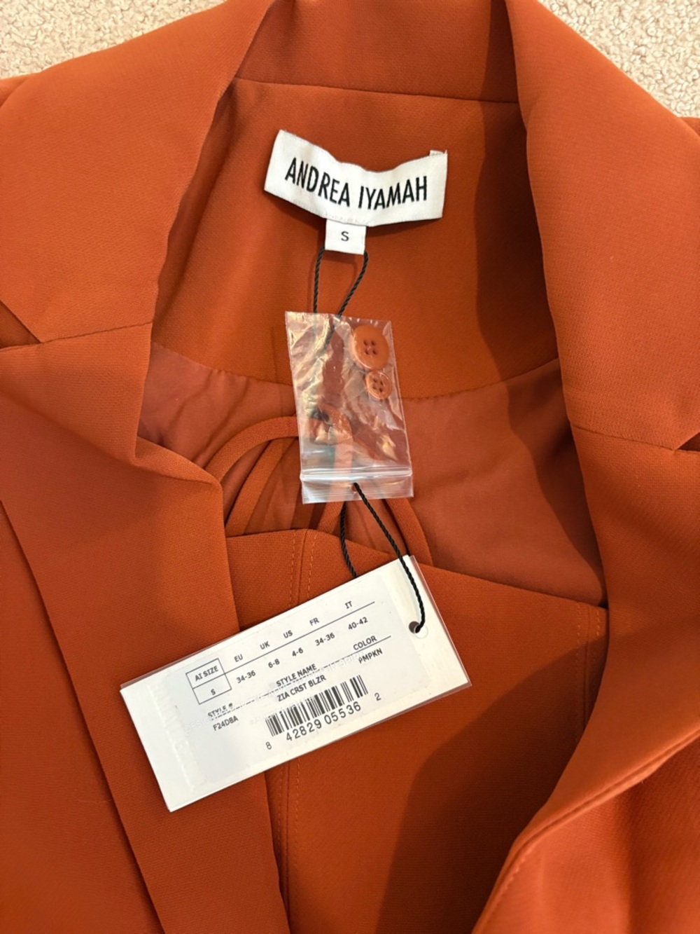 Andrea Iyamah Zia Corset Blazer Dress Pumpkin Orange Midi Size S NWT - Picture 5 of 6